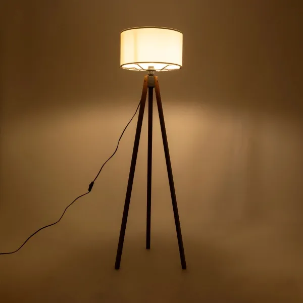 GloboStar® SAGA 204-0032 Μοντέρνο Eπιδαπέδιο Φωτιστικό Μονόφωτο 1 x E27 IP20 Καφέ Ξύλο με Λευκό Ύφασμα - Μ38 x Π38 x Υ140cm