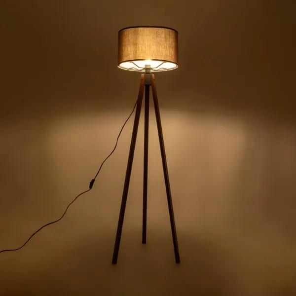 GloboStar® SAGA 204-0034 Μοντέρνο Eπιδαπέδιο Φωτιστικό Μονόφωτο 1 x E27 IP20 Καφέ Ξύλο με Καφέ Ύφασμα - Μ38 x Π38 x Υ140cm