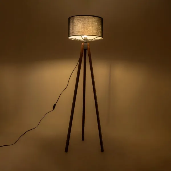 GloboStar® SAGA 204-0038 Μοντέρνο Eπιδαπέδιο Φωτιστικό Μονόφωτο 1 x E27 IP20 Καφέ Ξύλο με Μαύρο Ύφασμα - Μ38 x Π38 x Υ140cm