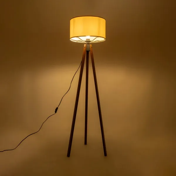 GloboStar® SAGA 204-0040 Μοντέρνο Eπιδαπέδιο Φωτιστικό Μονόφωτο 1 x E27 IP20 Καφέ Ξύλο με Μπεζ Ύφασμα - Μ38 x Π38 x Υ140cm