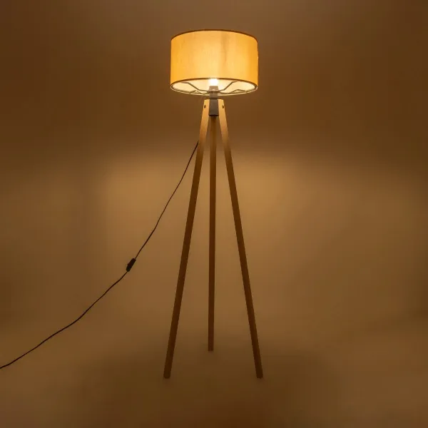 GloboStar® SAGA 204-0043 Μοντέρνο Eπιδαπέδιο Φωτιστικό Μονόφωτο 1 x E27 IP20 Μπεζ Ξύλο με Μπεζ Ύφασμα - Μ38 x Π38 x Υ140cm