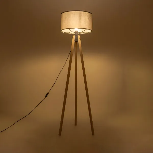 GloboStar® SAGA 204-0044 Μοντέρνο Eπιδαπέδιο Φωτιστικό Μονόφωτο 1 x E27 IP20 Μπεζ Ξύλο με Γκρι Ύφασμα - Μ38 x Π38 x Υ140cm