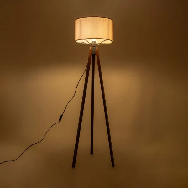 GloboStar® SAGA 204-0049 Μοντέρνο Eπιδαπέδιο Φωτιστικό Μονόφωτο 1 x E27 IP20 Καφέ Ξύλο με Ροζ  Ύφασμα - Μ38 x Π38 x Υ140cm