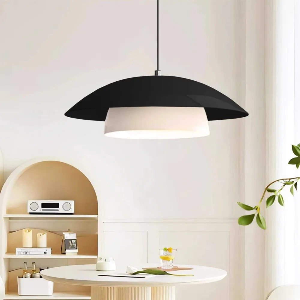 GLOBOSTAR® AURA 204-0117 Μοντέρνο Κρεμαστό Φωτιστικό Οροφής με Ντουί 1 x E27 AC 220-240V IP20 - Μαύρο & Λευκό - Μ37 x Π37 x Υ14,5cm