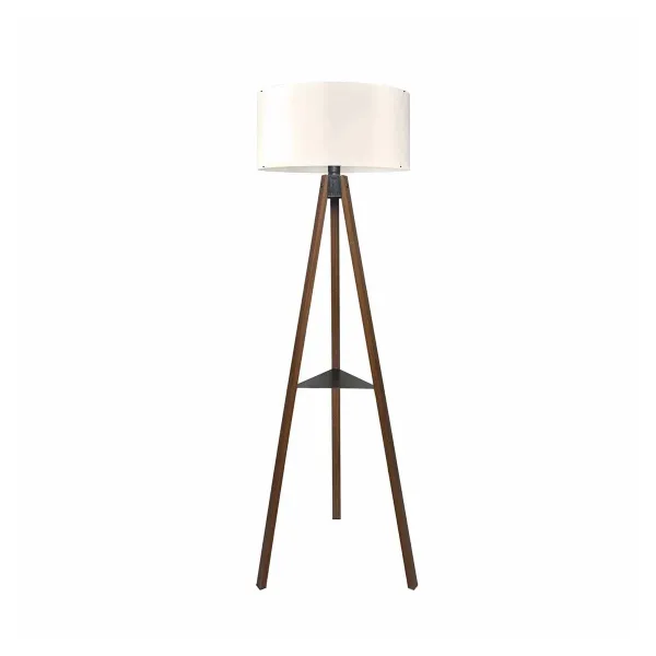 GloboStar® SHELF 204-0129 Μοντέρνο Eπιδαπέδιο Φωτιστικό Μονόφωτο 1 x E27 IP20 Καφέ Ξύλο με Μπεζ Ύφασμα - Μ38 x Π38 x Υ135cm