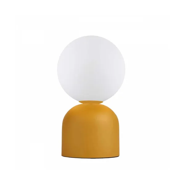 GloboStar® MAGIC 204-0131 Μοντέρνο Eπιτραπέζιο Φωτιστικό Μονόφωτο 1 x E14 IP20 Κίτρινο Μέταλλο με Λευκό Γυαλί - Μ13 x Π13 x Υ28cm