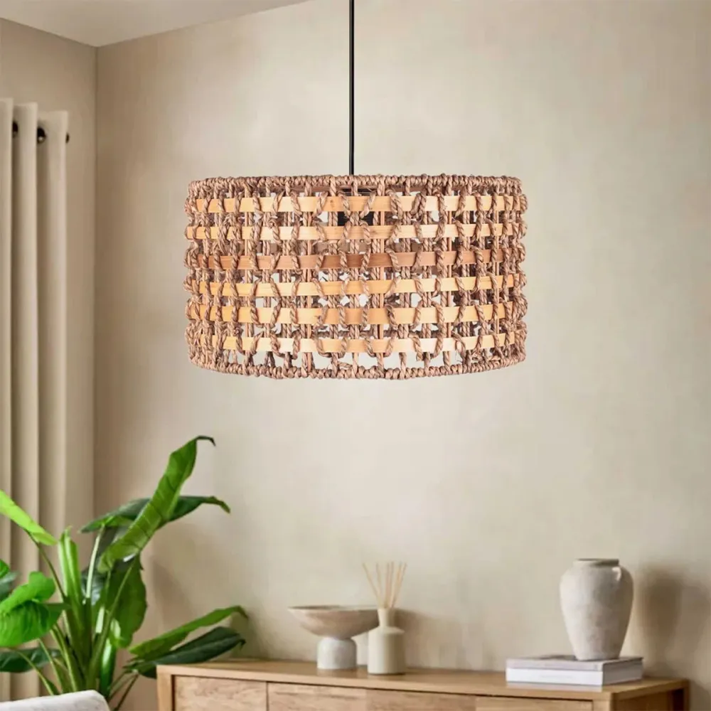 GLOBOSTAR® POMEGRANDE 204-0158 Boho Κρεμαστό Φωτιστικό Οροφής με Ντουί 1 x E27 AC 220-240V IP20 - Μπεζ & Καφέ - Μ30 x Π30 x Υ18cm