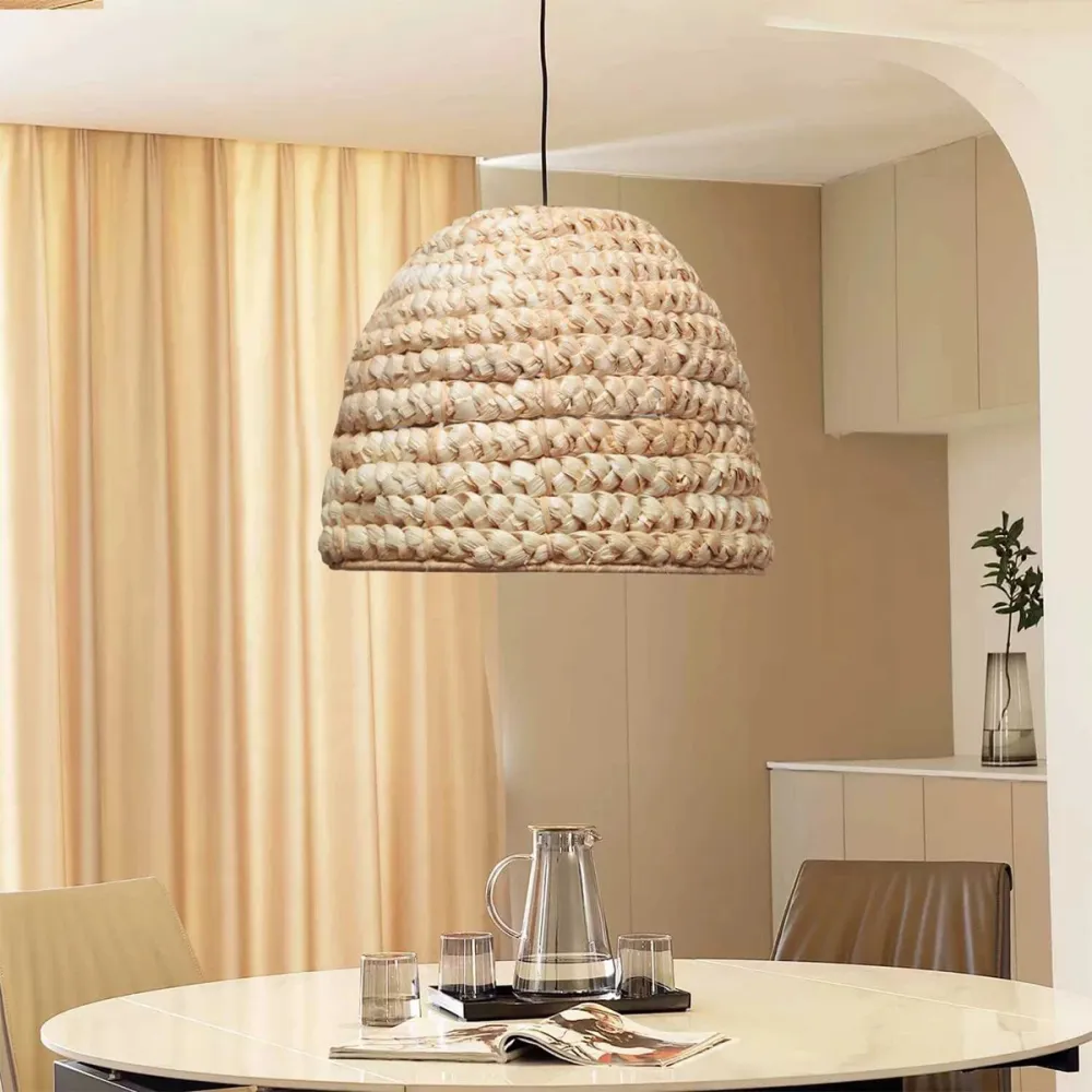 GLOBOSTAR® MEKA 204-0163 Boho Κρεμαστό Φωτιστικό Οροφής με Ντουί 1 x E27 AC 220-240V IP20 - Μπεζ - Μ30 x Π30 x Υ25cm
