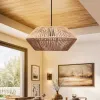 GLOBOSTAR® CASTRO 204-0164 Boho Κρεμαστό Φωτιστικό Οροφής με Ντουί 1 x E27 AC 220-240V IP20 - Μπεζ - Μ33 x Π33 x Υ17cm