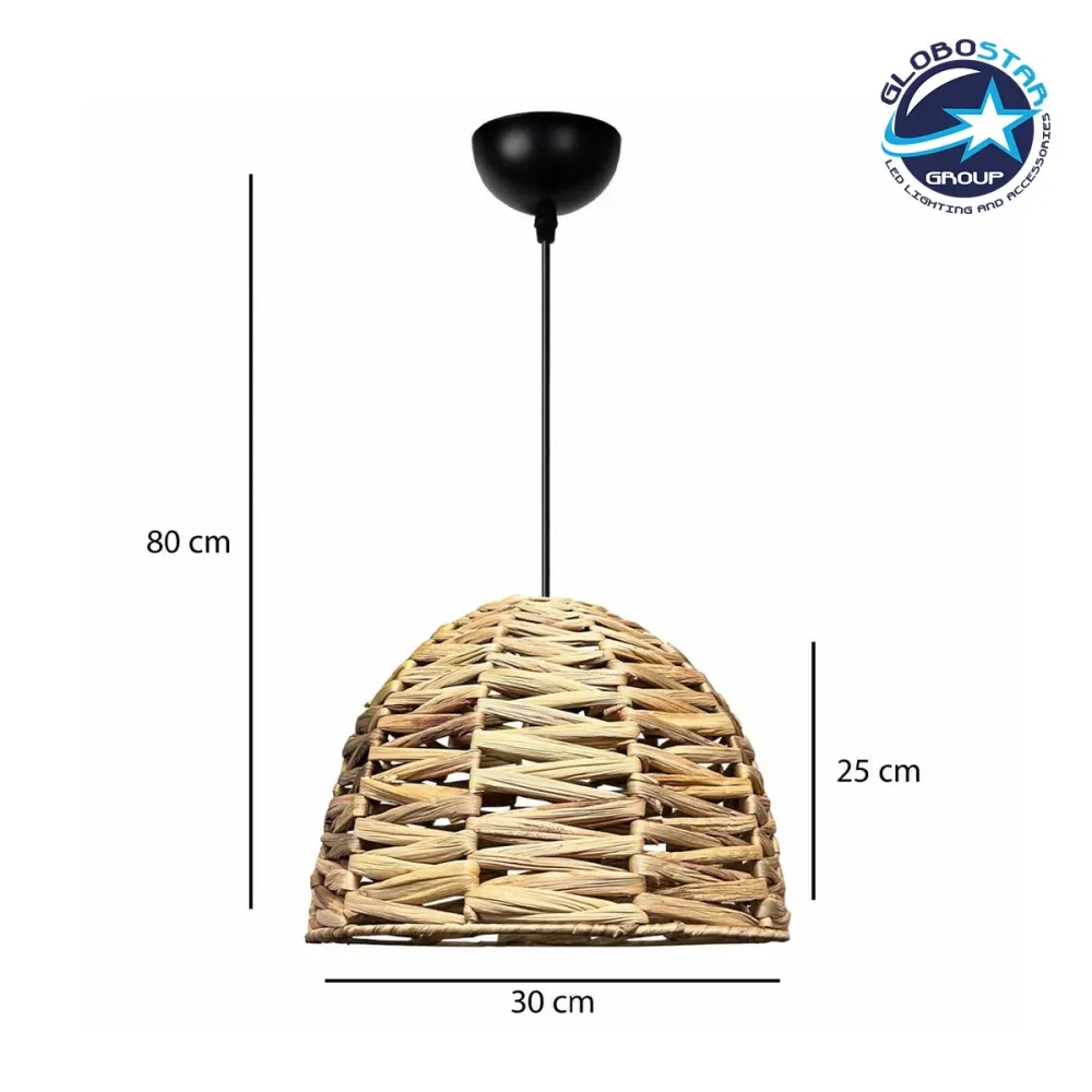 GLOBOSTAR® MEKA 204-0165 Boho Κρεμαστό Φωτιστικό Οροφής με Ντουί 1 x E27 AC 220-240V IP20 - Μπεζ - Μ30 x Π30 x Υ28cm