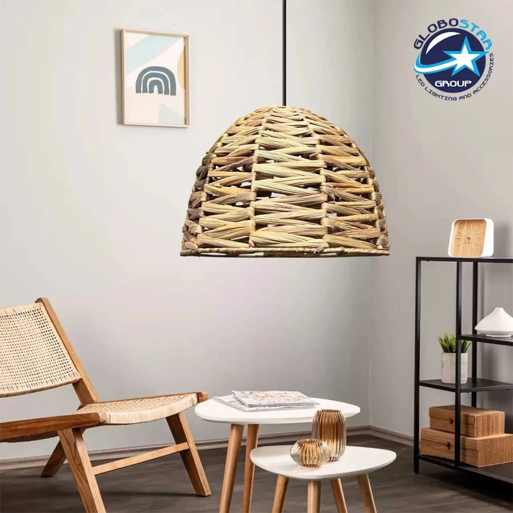 GLOBOSTAR® MEKA 204-0165 Boho Κρεμαστό Φωτιστικό Οροφής με Ντουί 1 x E27 AC 220-240V IP20 - Μπεζ - Μ30 x Π30 x Υ28cm