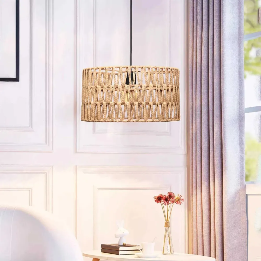 GLOBOSTAR® DARIO 204-0166 Boho Κρεμαστό Φωτιστικό Οροφής με Ντουί 1 x E27 AC 220-240V IP20 - Μπεζ - Μ30 x Π30 x Υ18cm