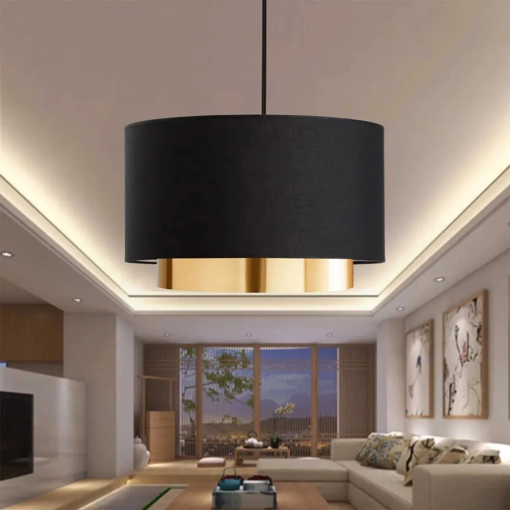 GLOBOSTAR® BASIL 204-0174 Μοντέρνο Κρεμαστό Φωτιστικό Οροφής με Ντουί 1 x E27 AC 220-240V IP20 - Μαύρο & Χρυσό - Μ30 x Π30 x Υ20cm