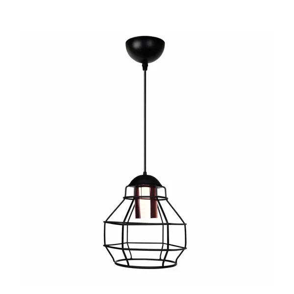GLOBOSTAR® BUR 204-0180 Μοντέρνο Κρεμαστό Φωτιστικό Οροφής Μονόφωτο 1 x E27 AC 220-240V IP20 Μαύρο - Μ17 x Π17 x Υ23cm