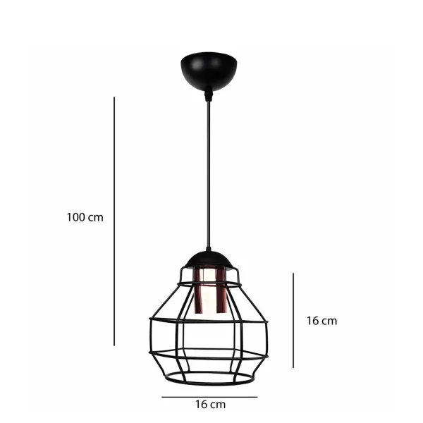 GLOBOSTAR® BUR 204-0180 Μοντέρνο Κρεμαστό Φωτιστικό Οροφής Μονόφωτο 1 x E27 AC 220-240V IP20 Μαύρο - Μ17 x Π17 x Υ23cm