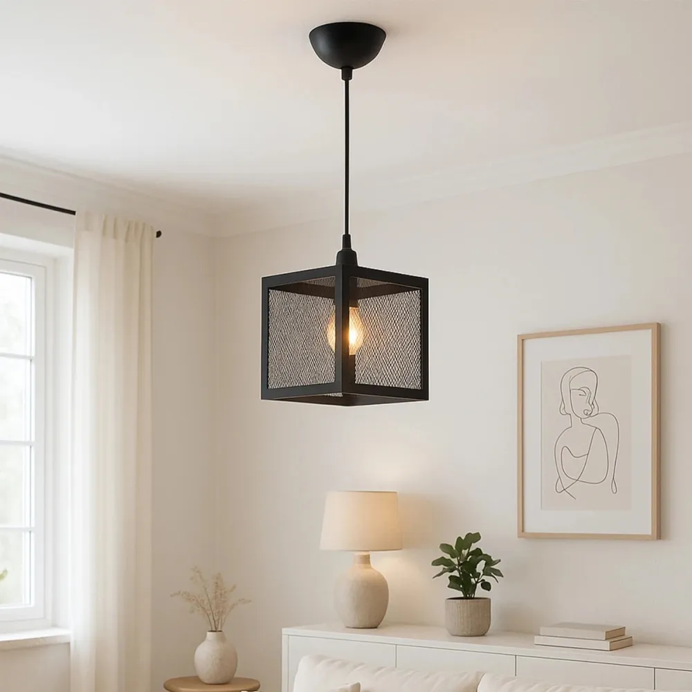 GLOBOSTAR® JAULA 204-0181 Μοντέρνο Κρεμαστό Φωτιστικό Οροφής Μονόφωτο 1 x E27 AC 220-240V IP20 Μαύρο - Μ16 x Π16 x Υ16cm