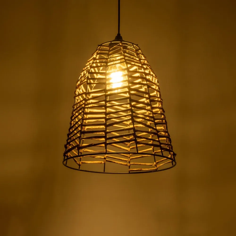 GLOBOSTAR® NETZ 205-0026 Boho Κρεμαστό Φωτιστικό Οροφής με Ντουί 1 x E27 AC 220-240V IP20 - Μπεζ - M30 x Π30 x Υ38cm
