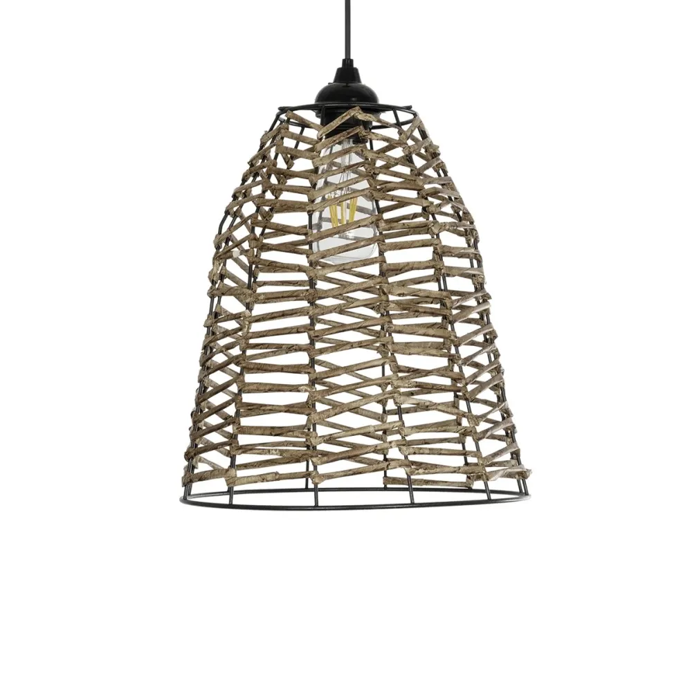 GLOBOSTAR® NETZ 205-0026 Boho Κρεμαστό Φωτιστικό Οροφής με Ντουί 1 x E27 AC 220-240V IP20 - Μπεζ - M30 x Π30 x Υ38cm