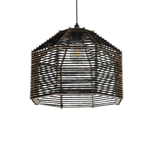 GLOBOSTAR® VORK 205-0027 Boho Κρεμαστό Φωτιστικό Οροφής με Ντουί 1 x E27 AC 220-240V IP20 - Μαύρο - M40 x Π40 x Υ36cm