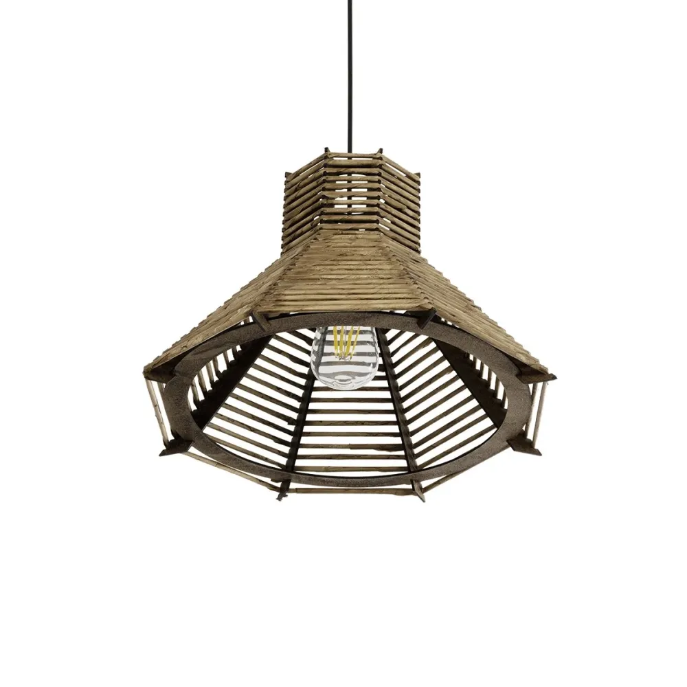 GLOBOSTAR® JUTTI 205-0051 Boho Κρεμαστό Φωτιστικό Οροφής με Ντουί 1 x E27 AC 220-240V IP20 - Καφέ- M40 x Π40 x Υ26cm