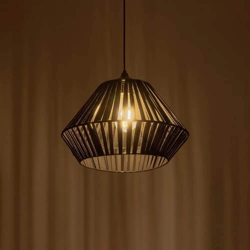 GLOBOSTAR® NUI 205-0061 Boho Κρεμαστό Φωτιστικό Οροφής με Ντουί 1 x E27 AC 220-240V IP20 - Μαύρο - M36 x Π36 x Υ27cm