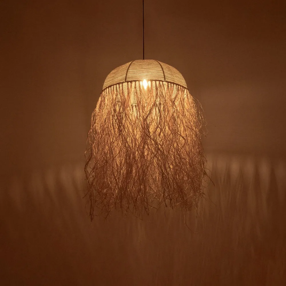 GLOBOSTAR® PLUVIA 205-0080 Boho Κρεμαστό Φωτιστικό Οροφής με Ντουί 1 x E27 AC 220-240V IP20 - Μπεζ - M50 x Π50 x Υ80cm