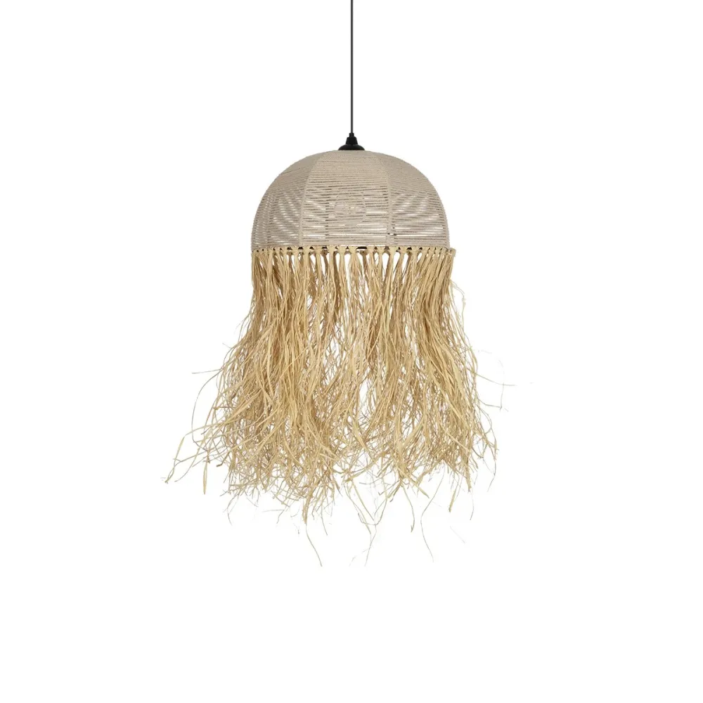 GLOBOSTAR® PLUVIA 205-0080 Boho Κρεμαστό Φωτιστικό Οροφής με Ντουί 1 x E27 AC 220-240V IP20 - Μπεζ - M50 x Π50 x Υ80cm
