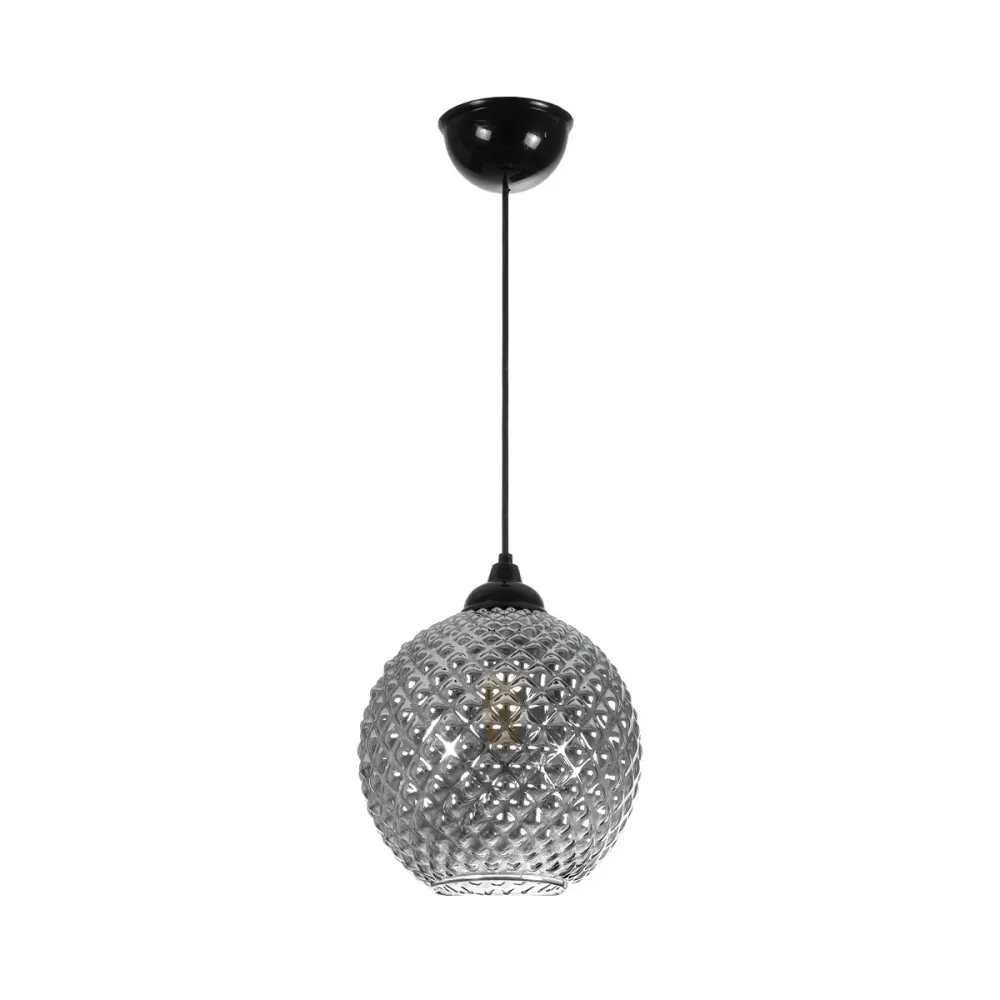 GLOBOSTAR® KEGEL 206-0003 Μοντέρνο Κρεμαστό Φωτιστικό Οροφής με Ντουί 1 x E27 AC 220-240V IP20 - Μαύρο Φιμέ - Μ20 x Π20 x Υ20cm