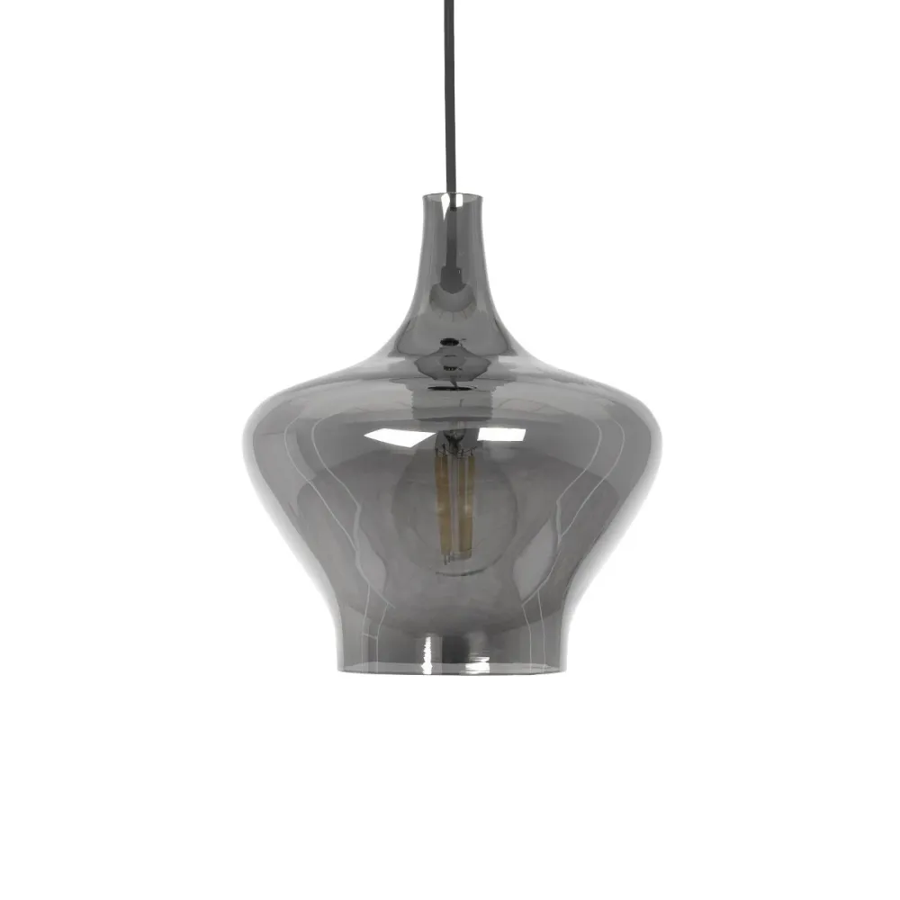 GLOBOSTAR® OVOCE 206-0032 Μοντέρνο Κρεμαστό Φωτιστικό Οροφής με Ντουί 1 x E27 AC 220-240V IP20 - Μαύρο Φιμέ - Μ20 x Π20 x Υ22cm