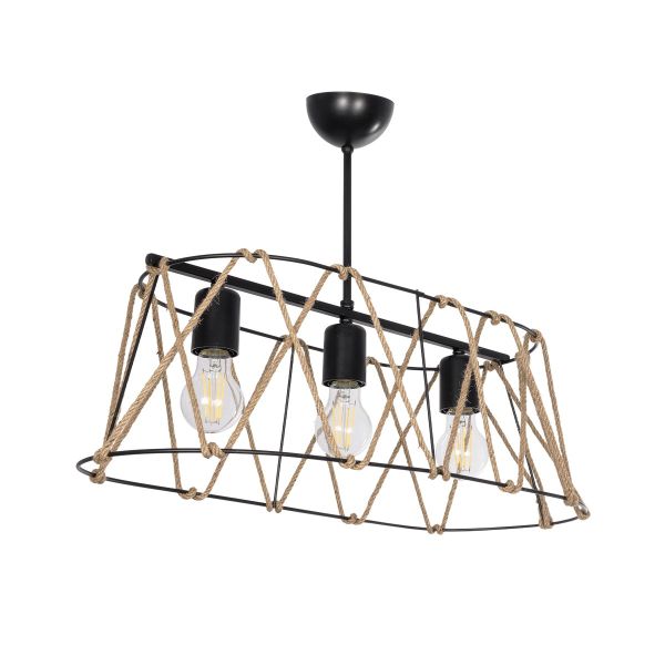 GLOBOSTAR® GATSBY 203-0006 Vintage Κρεμαστό Φωτιστικό Οροφής με Ντουί 3 x E27 AC 220-240V IP20 - Μαύρο & Μπεζ - Μ60 x Π28 x Υ22cm