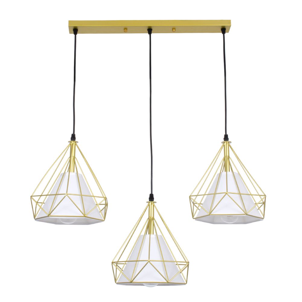 GLOBOSTAR® EIFFEL 61571 Vintage Κρεμαστό Φωτιστικό Οροφής με Ντουί 3 x E27 AC 220-240V IP20 - Χρυσό & Λευκό - Μ68 x Π25 x Υ130cm