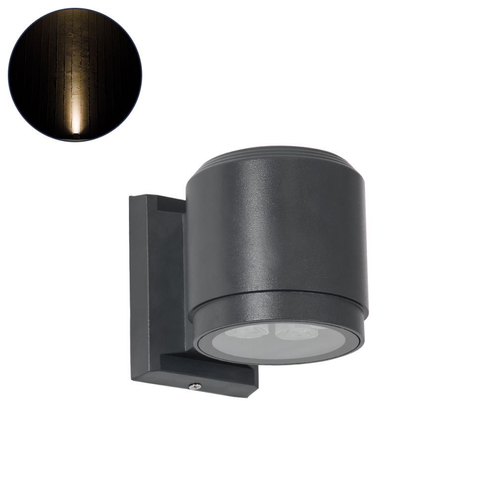 GLOBOSTAR® WALLLIGHT-SONA 90481 Μοντέρνο Φωτιστικό Τοίχου - Απλίκα LED 12W 1080lm 5° DC 24V Αδιάβροχο IP67 Θερμό Λευκό 2700K - CREE COB Chip & TÜV SÜD Driver - Γκρι Ανθρακί Ματ - Μ9.5 x Π13 x Υ11cm - 3 Χρόνια Εγγύηση