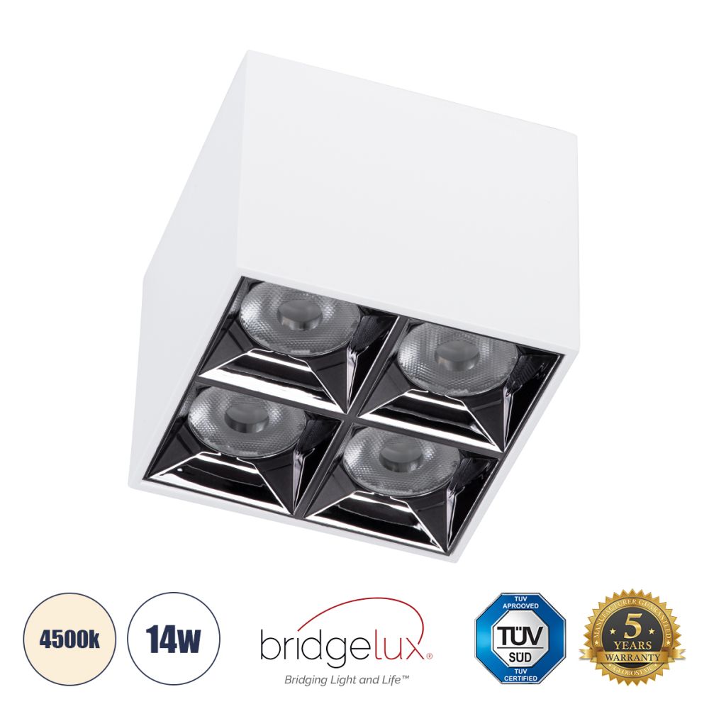 GLOBOSTAR® LUMINAR 60334 Downlight Σποτ LED 14W 1960lm 36° AC 220-240V IP20 Φυσικό Λευκό 4500K - Osram SMD Chip & TÜV SÜD Driver - Λευκό Ματ - Μ8.2 x Π8.2 x Υ6.6cm - 5 Χρόνια Εγγύηση