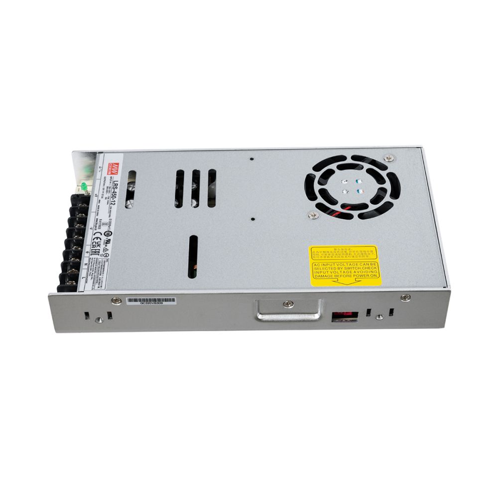 GLOBOSTAR® MEANWELL-LRS450-12 90786 Τροφοδοτικό/Μετασχηματιστής Class I PELV 450W 37.5A AC 220-240V σε DC 12V IP20 - Ρυθμιζόμενo από DC 10.2V έως DC 13.8V - Ασημί - Μ22.5 x Π12.4 x Υ3.5cm - 3 Χρόνια Εγγύηση