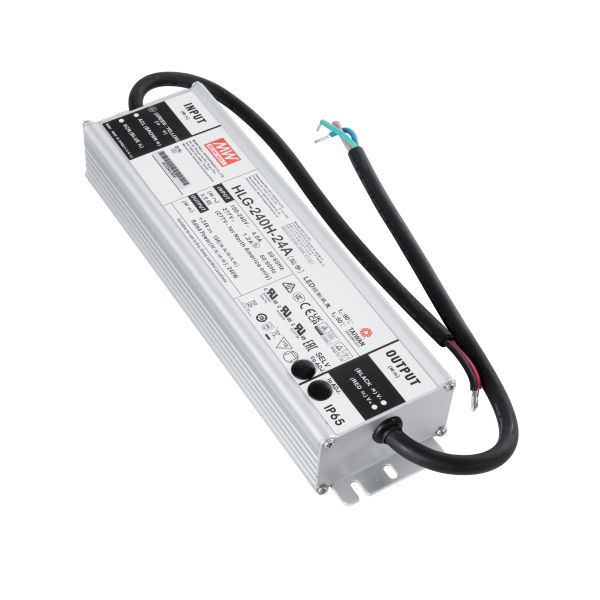 GloboStar® HLG-240H-24A 90793 MEANWELL Αδιάβροχο Ρυθμιζόμενο Μεταλλικό Τροφοδοτικό SELV για Προϊόντα LED 240W 10A - AC 220-240V σε DC 24V - Ρυθμιζόμενο από 22.4VDC έως 25.6VDC - Αδιάβροχο IP65 Μ24.4 x Π6.8 x Υ3.88cm - 3 Years Warranty