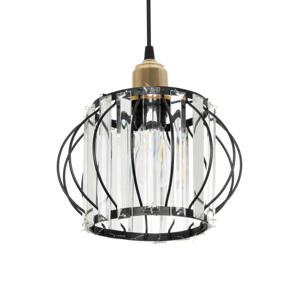 GLOBOSTAR® LUCERO 201-0078 Vintage Κρεμαστό Φωτιστικό Οροφής με Ντουί 1 x E27 AC 220-240V IP20 - Μαύρο, Διάφανο & Χρυσό - Μ24 x Π24 x Υ24cm