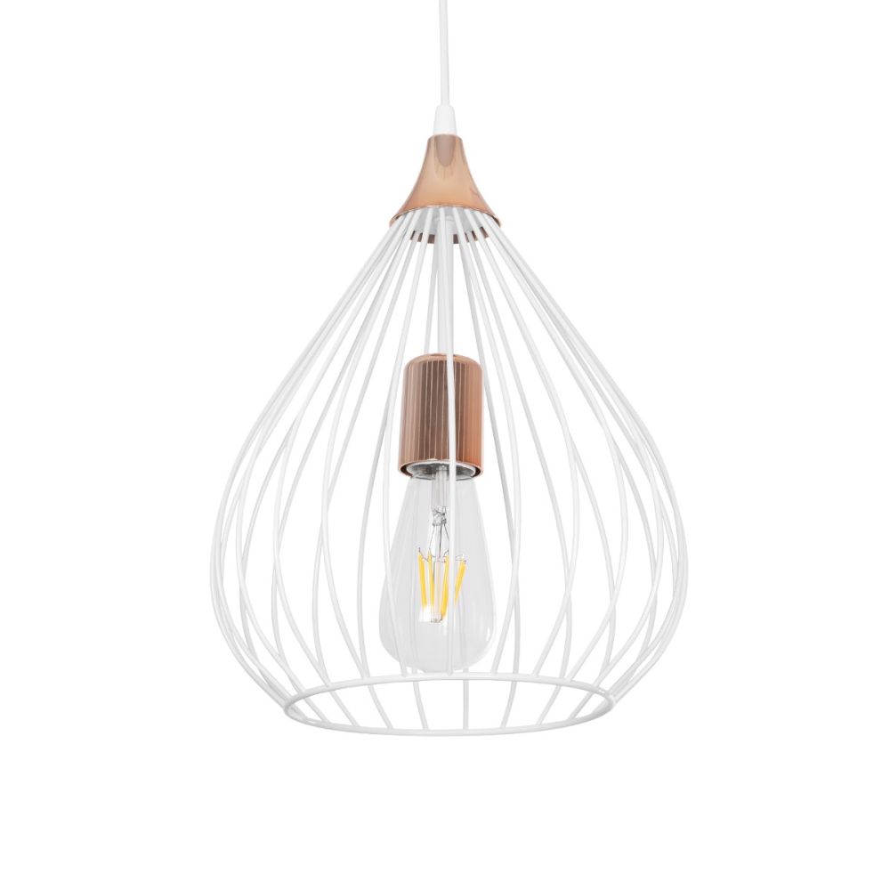 GLOBOSTAR® RADIARO 201-0014 Vintage Κρεμαστό Φωτιστικό Οροφής με Ντουί 1 x E27 AC 220-240V IP20 - Λευκό & Χάλκινο - Μ26 x Π26 x Υ35cm