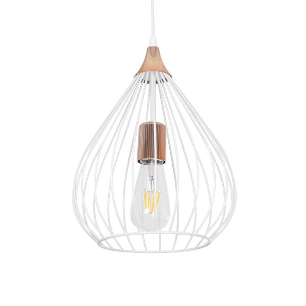 GLOBOSTAR® RADIARO 201-0014 Vintage Κρεμαστό Φωτιστικό Οροφής με Ντουί 1 x E27 AC 220-240V IP20 - Λευκό & Χάλκινο - Μ26 x Π26 x Υ35cm