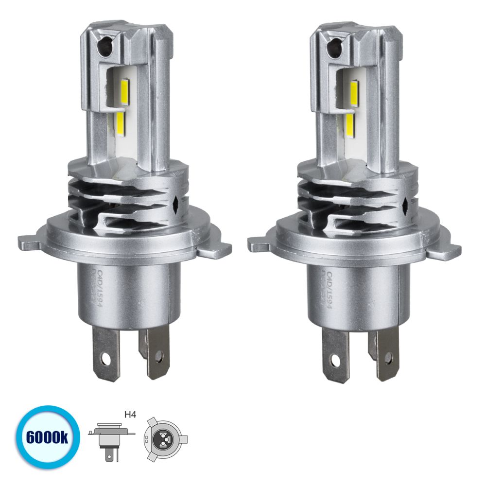 GLOBOSTAR® LEDKITM4 81665 Λάμπα H4 CANbus LED 20W/40W 3200lm/6400lm 360° DC 12-24V Αδιάβροχο IP65 Ψυχρό Λευκό 6000K - CREE COB Chip - Μ4.7 x Π4.7 x Υ8.2cm - Πακέτο 2 Τεμαχίων - 2 Χρόνια Εγγύηση