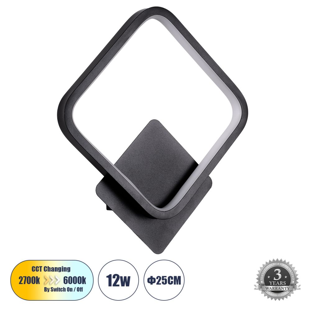 GLOBOSTAR® LENA 61079 Μοντέρνο Φωτιστικό Τοίχου - Απλίκα LED 12W 1440lm 300° AC 220-240V IP20 Ρυθμιζόμενο Λευκό CCT με On/Off 2700K/4500K/6000K - Lumileds SMD Chip - Μαύρο Ματ - Μ25 x Π5.5 x Υ29.5cm - 3 Χρόνια Εγγύηση