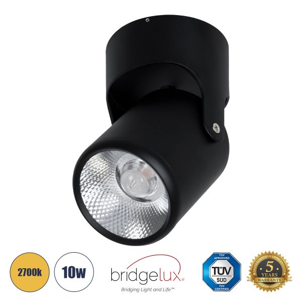 GloboStar® DETRONIC 60505 Επιφανειακό Κινούμενο Spot Downlight LED 10W 1250lm 24° AC 220-240V IP20 Φ9cm x Υ16cm - Στρόγγυλο - Μαύρο - Θερμό Λευκό 2700K - Bridgelux COB - TÜV Certified Driver - 5 Χρόνια Εγγύηση