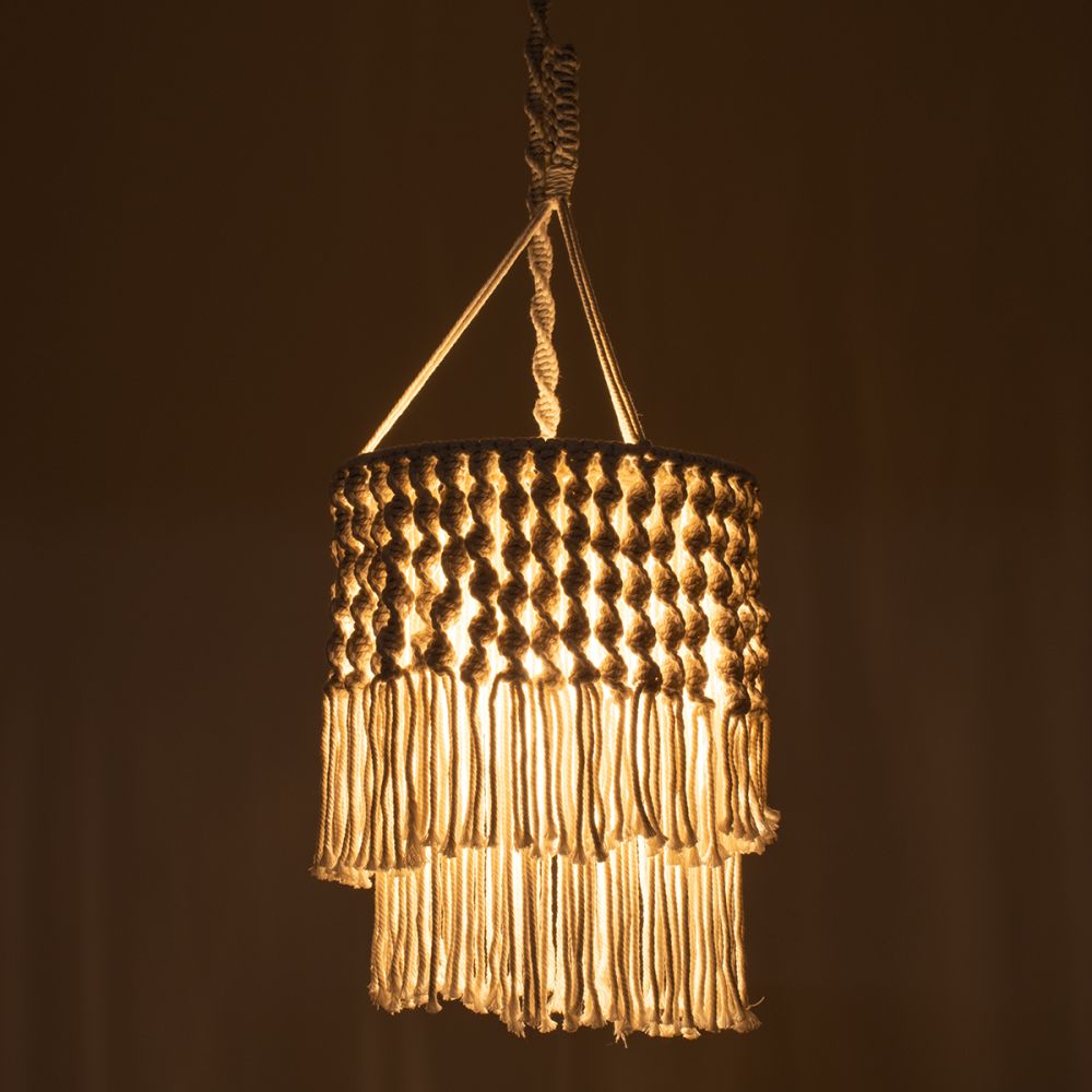 GLOBOSTAR® ALGERIA 36204 Boho Κρεμαστό Φωτιστικό Οροφής με Ντουί 1 x E27 AC 220-240V IP20 - Μπεζ - Μ30 x Π30 x Υ40cm