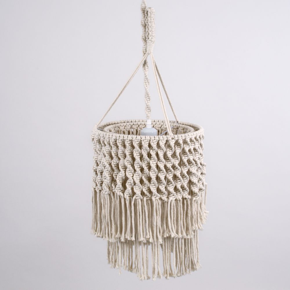 GLOBOSTAR® ALGERIA 36204 Boho Κρεμαστό Φωτιστικό Οροφής με Ντουί 1 x E27 AC 220-240V IP20 - Μπεζ - Μ30 x Π30 x Υ40cm