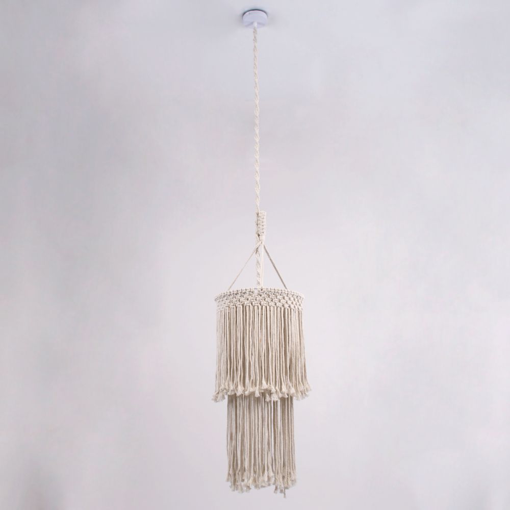 GLOBOSTAR® ZAMBIA 36208 Boho Κρεμαστό Φωτιστικό Οροφής με Ντουί 1 x E27 AC 220-240V IP20 - Μπεζ - Μ30 x Π30 x Υ60cm
