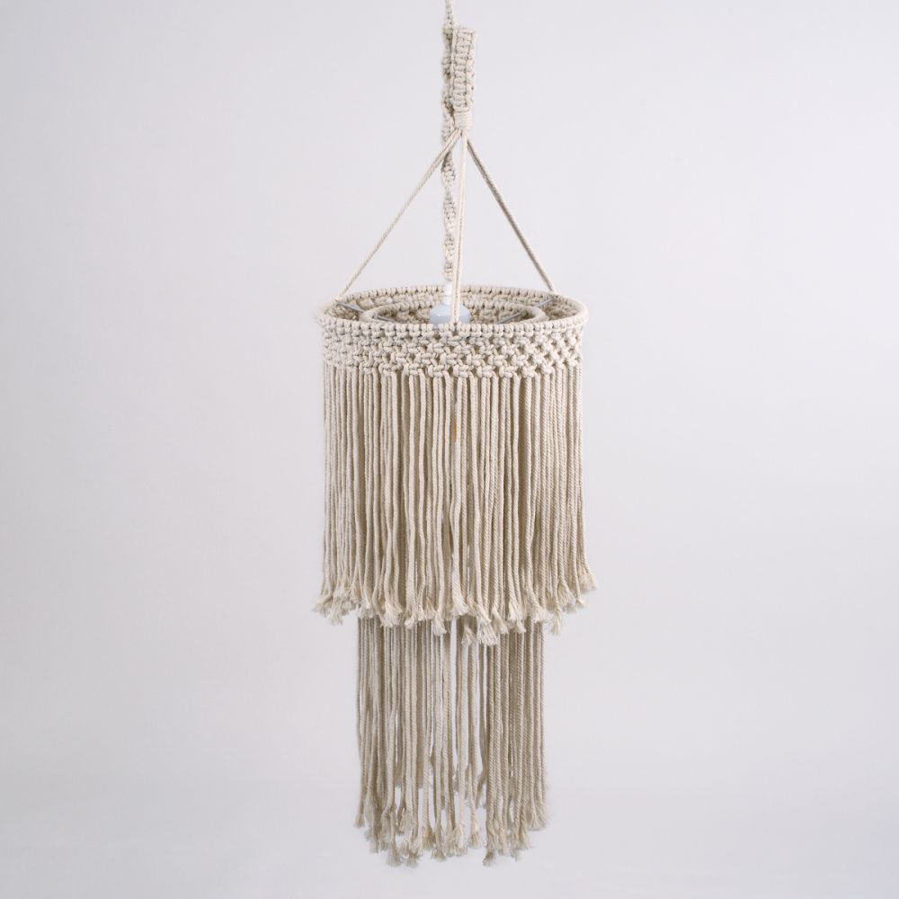 GLOBOSTAR® ZAMBIA 36208 Boho Κρεμαστό Φωτιστικό Οροφής με Ντουί 1 x E27 AC 220-240V IP20 - Μπεζ - Μ30 x Π30 x Υ60cm