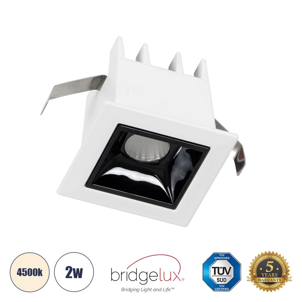 GLOBOSTAR® LUMINAR 60314 Χωνευτό Downlight Σποτ LED 2W 280lm 36° AC 220-240V IP20 Φυσικό Λευκό 4500K - Osram SMD Chip & TÜV SÜD Driver - Λευκό & Μαύρο Ματ - Μ4.3 x Π4.3 x Υ4.5cm / Q3.5 x 3.5cm - 5 Χρόνια Εγγύηση