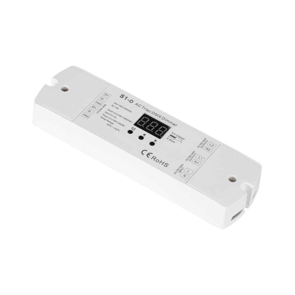 GLOBOSTAR® SKYDANCE-S1-D 70671 AC Trailing Edge DMX Dimmer με 2 x 1A 240W Κανάλια AC 220-240V 2A 480W Max IP20 - DMX512 & RDM - Μ16.7 x Π5 x Υ2.4cm - 5 Χρόνια Εγγύηση