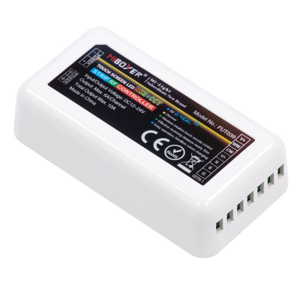 GLOBOSTAR® MiBOXER-FUT039 73433 Δέκτης Dimmer / Controller με 5 x 6A 144W Κανάλια DC 12-24V 10A 240W Max IP20 - RF2.4Ghz Group Zone - Μ8.5 x Π4.5 x Υ2.2cm - 5 Χρόνια Εγγύηση