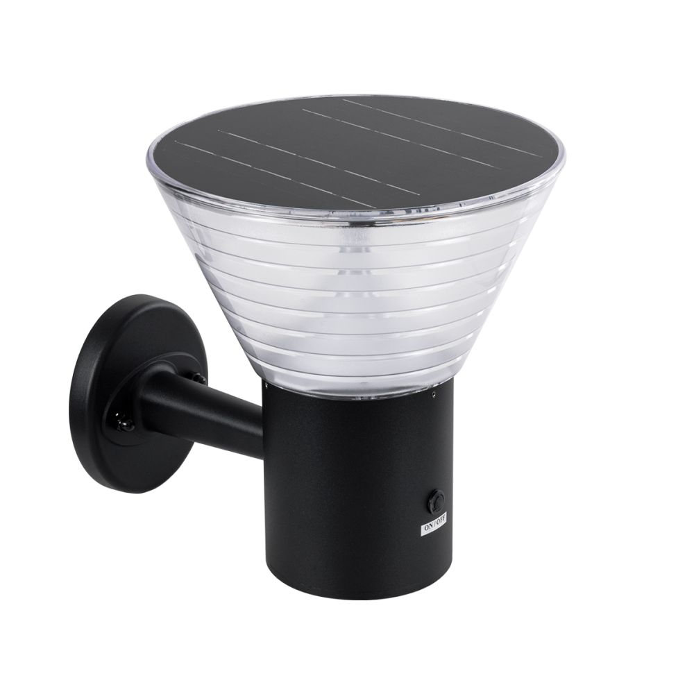 GLOBOSTAR® VEGGIE 90530 Μοντέρνο Φωτιστικό Τοίχου - Απλίκα LED 10W 330lm 120° με Ενσωματωμένο Φωτοβολταϊκό Panel 6V 2W & Επαναφορτιζόμενη Μπαταρία Li-ion 3.2V 1800mAh με Αισθητήρα Ημέρας-Νύχτας Αδιάβροχο IP65 Ψυχρό Λευκό 6000K - Μαύρο- Μ23 x Π30 x Υ25