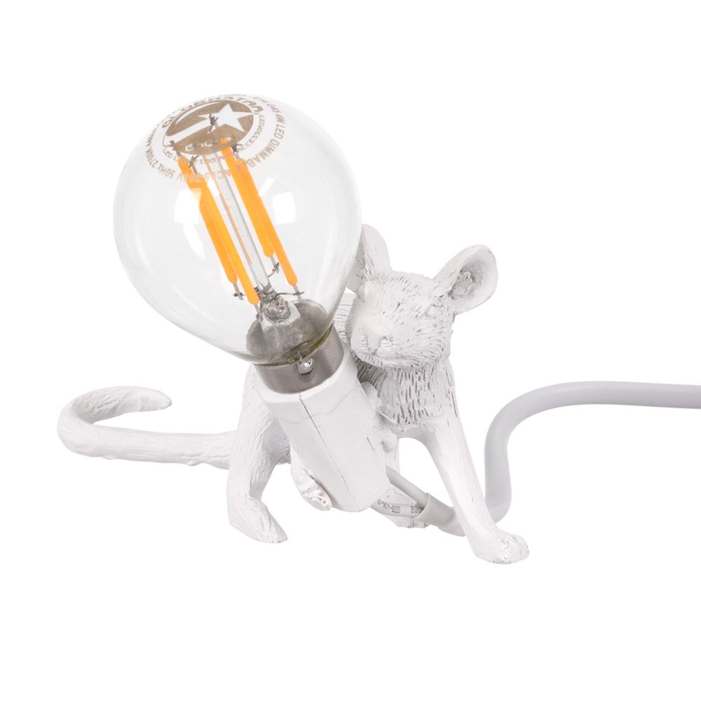 GLOBOSTAR® MOUSE 00676 Vintage Επιτραπέζιο Φωτιστικό Πορτατίφ με Ντουί 1 x E12 AC 220-240V IP20 - Λευκό - Μ13 x Π4 x Υ7cm